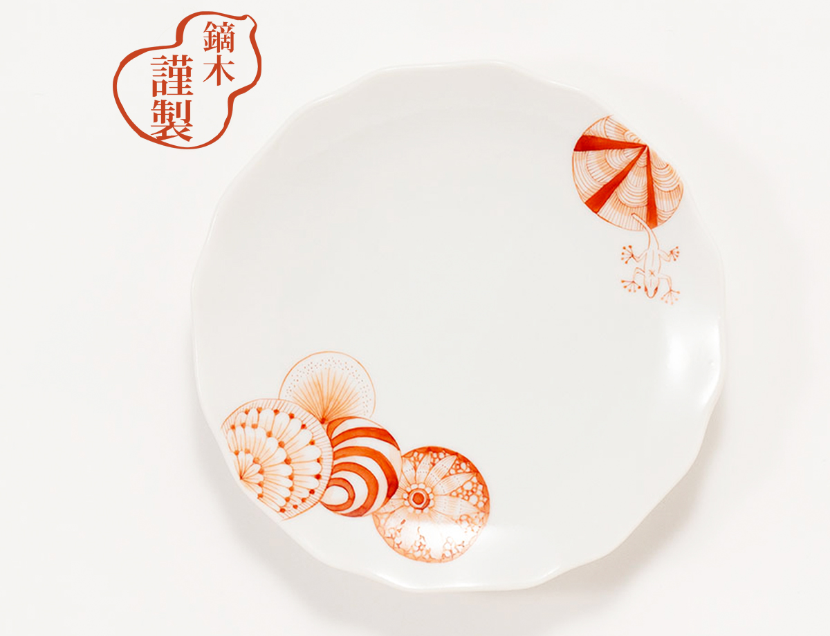 4寸皿　赤絵種種丸紋 / 太田恵利香