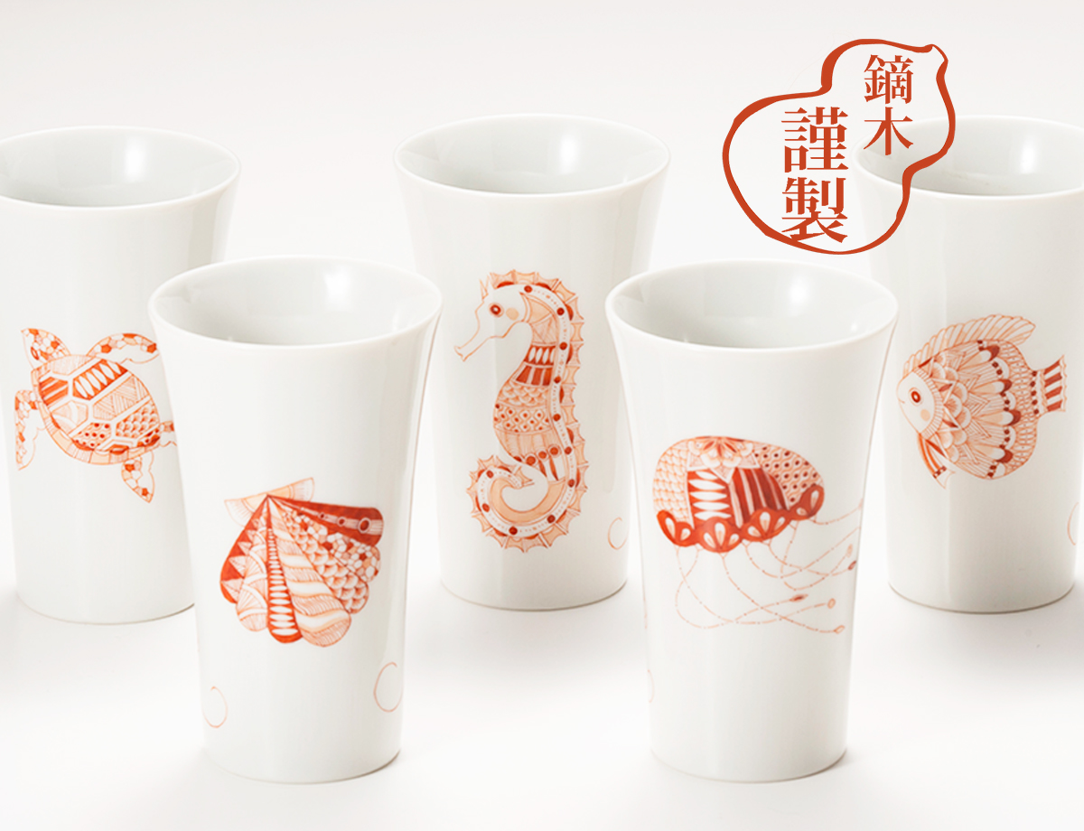 【全5種類】フリーカップ　赤絵「海の生き物」/ 太田恵利香