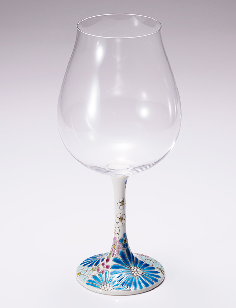 鏑木BNグラス　色絵花文　青 / 色絵九谷 遊