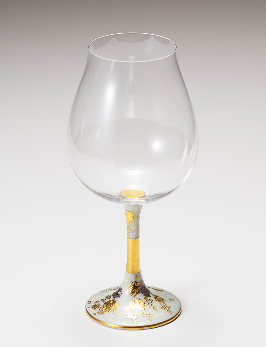 鏑木BNグラス　白金盛ヒワ地白粒葡萄 / 仲田錦玉