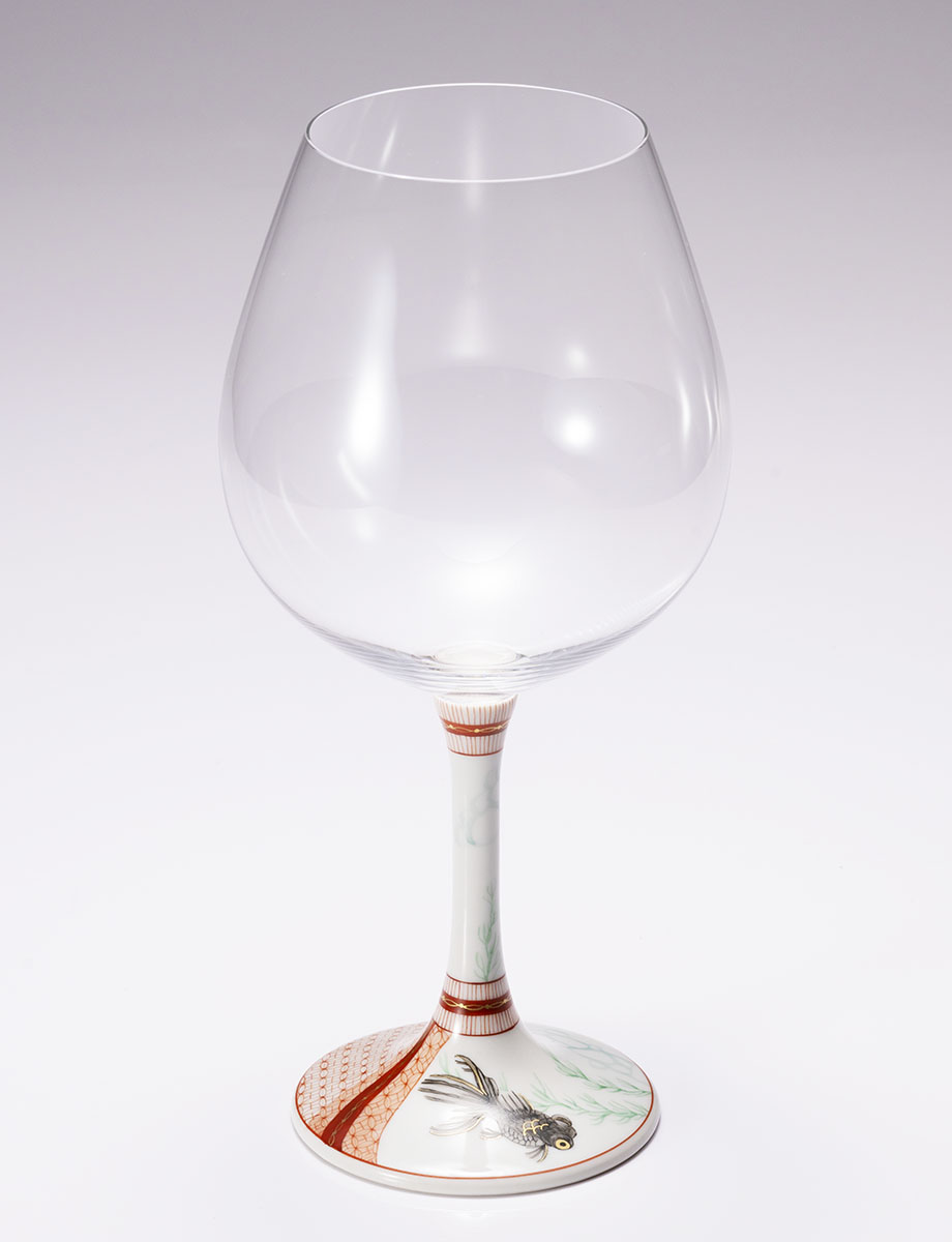 鏑木BOグラス　赤絵捻り小紋金魚　黒 / 太田恵利香