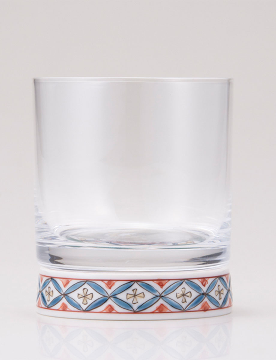 ロックグラス　古九谷菱文