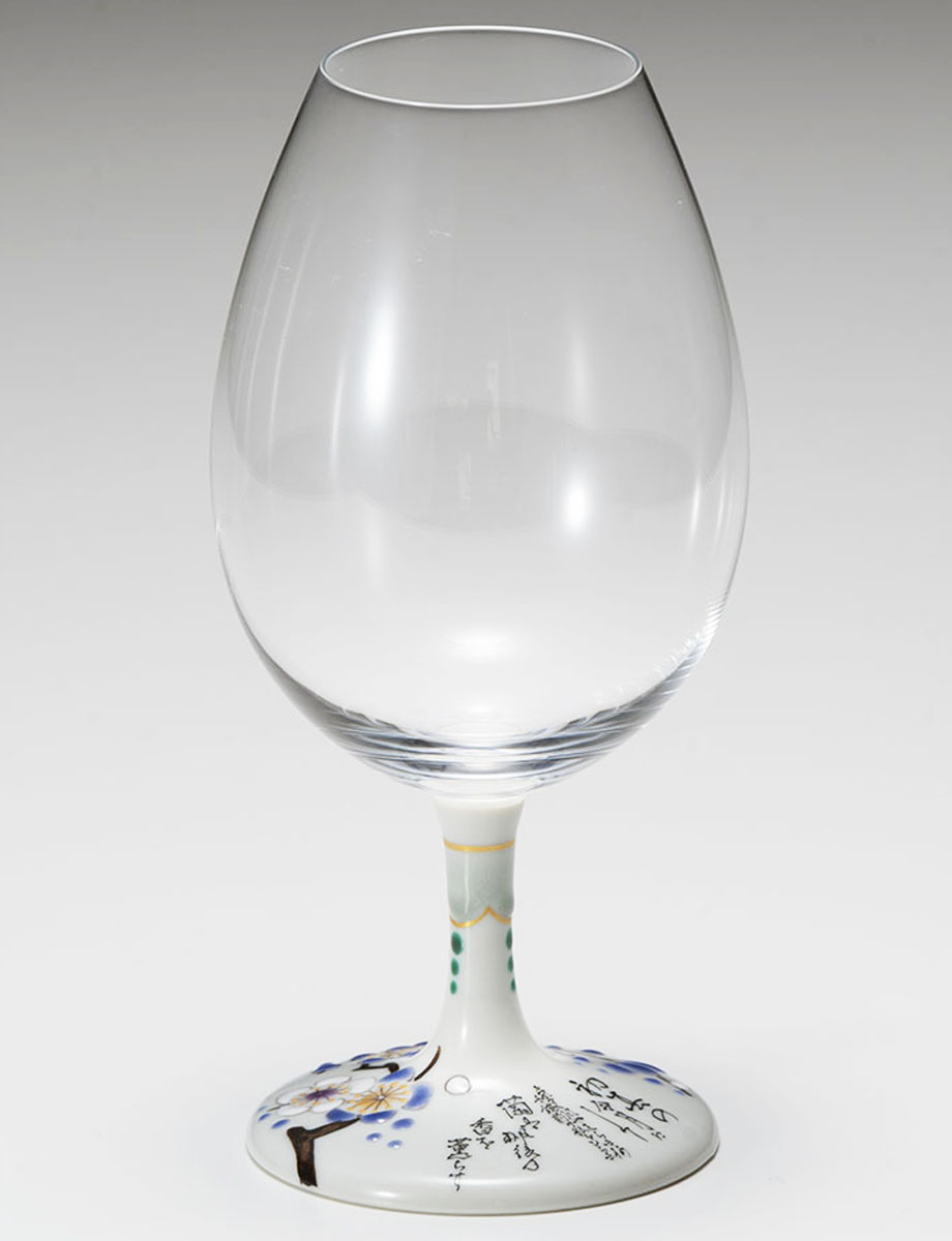 酒グラス　細字　梅　青 / 田村星都