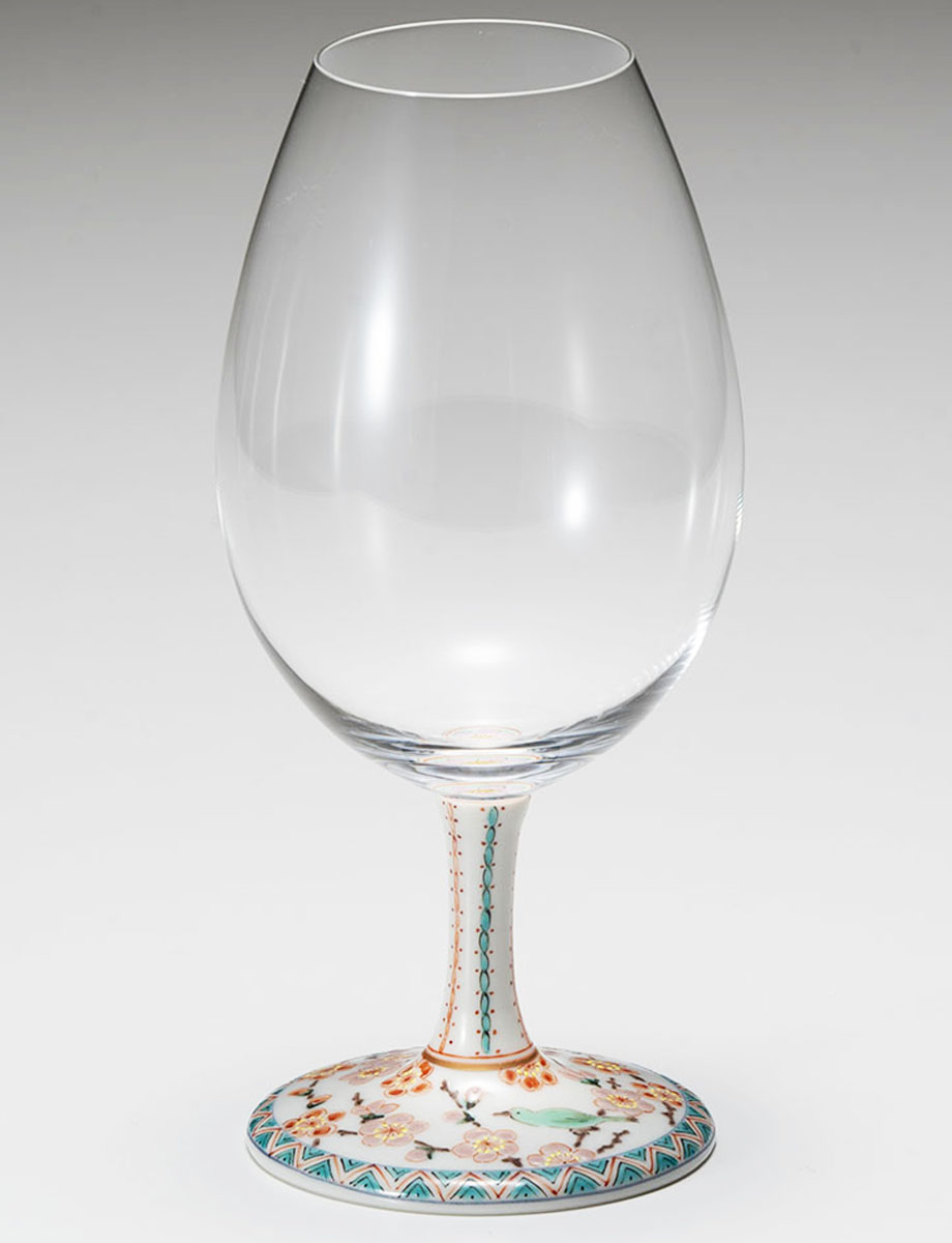 酒グラス　梅に鳥 / 大兼政花翠