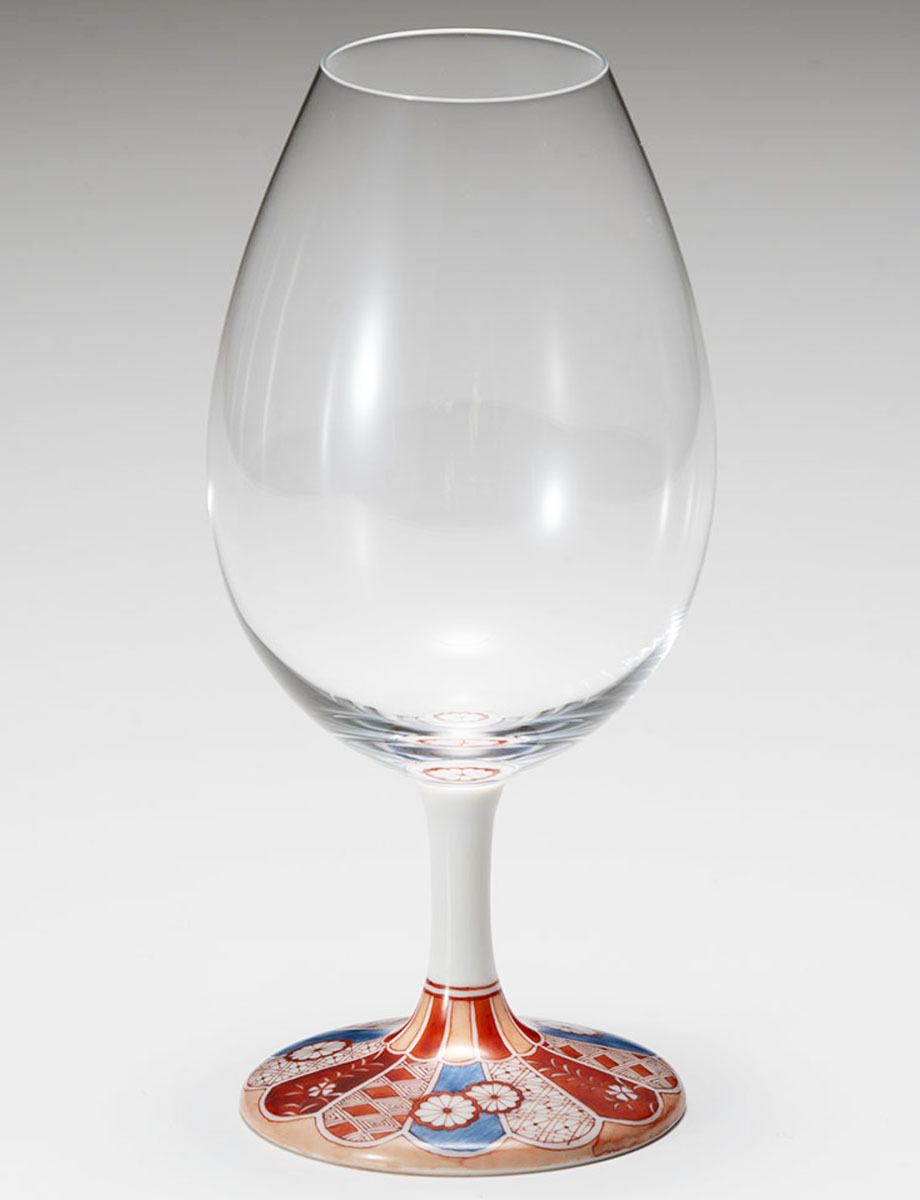 酒グラス　菊花紋　赤 / 梅村めぐみ