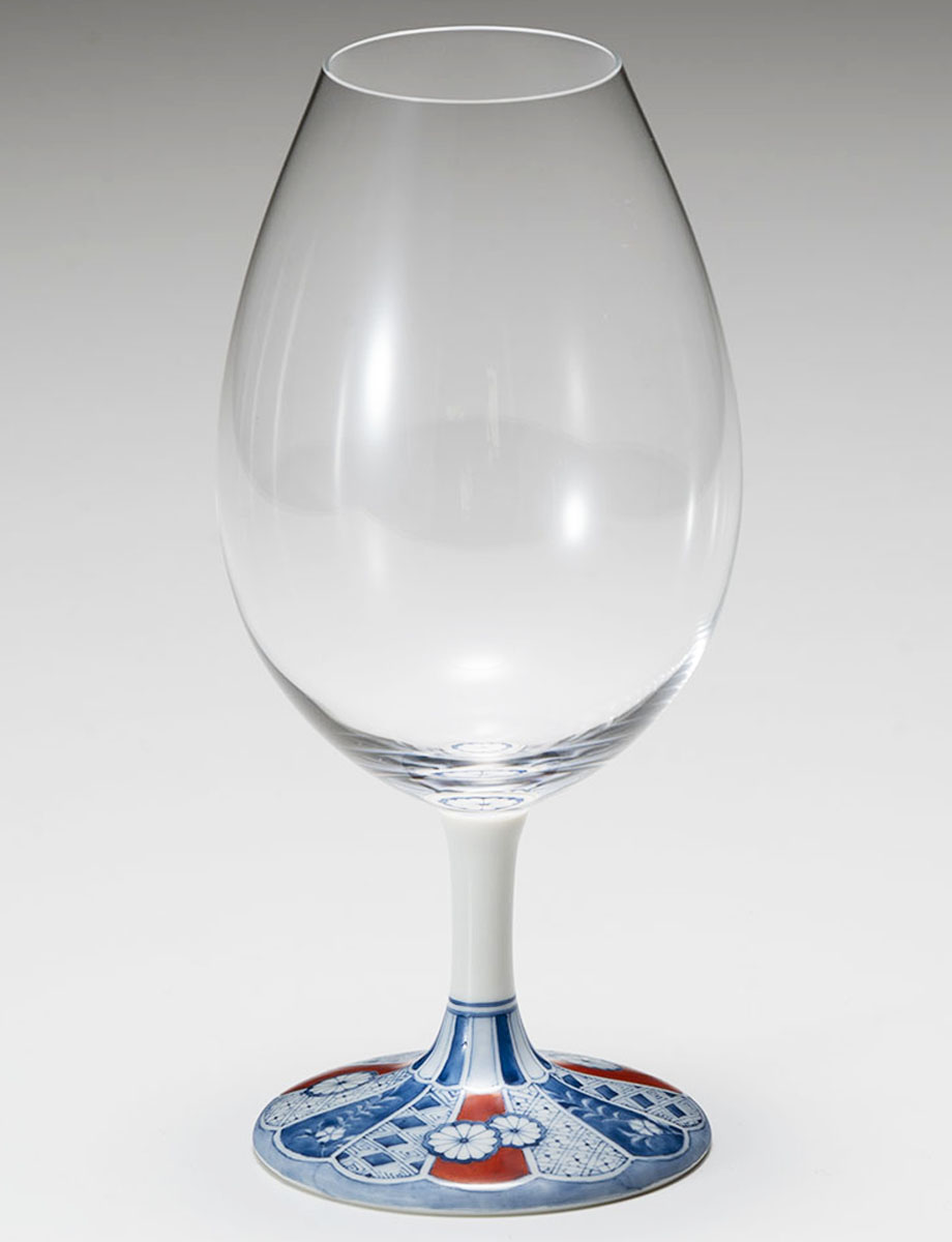 酒グラス　菊花紋　青 / 梅村めぐみ