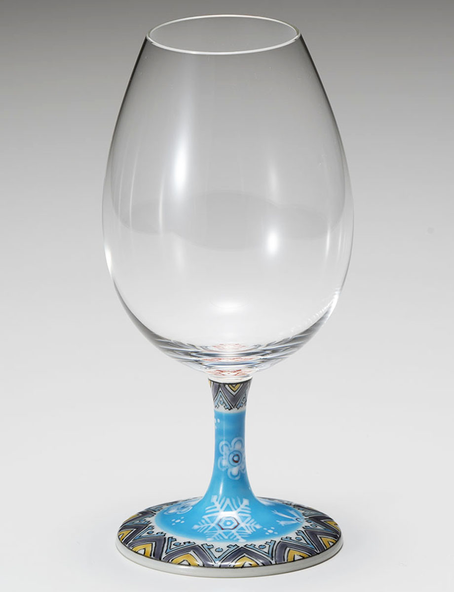 酒グラス　雪の華　水色 / 加賀雅人窯