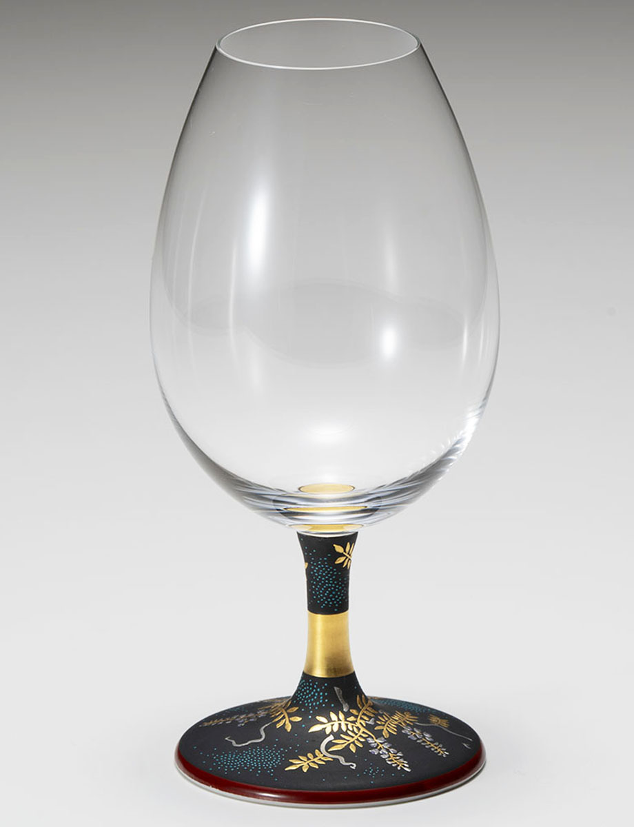 酒グラス　白金盛藤図青粒 / 仲田錦玉