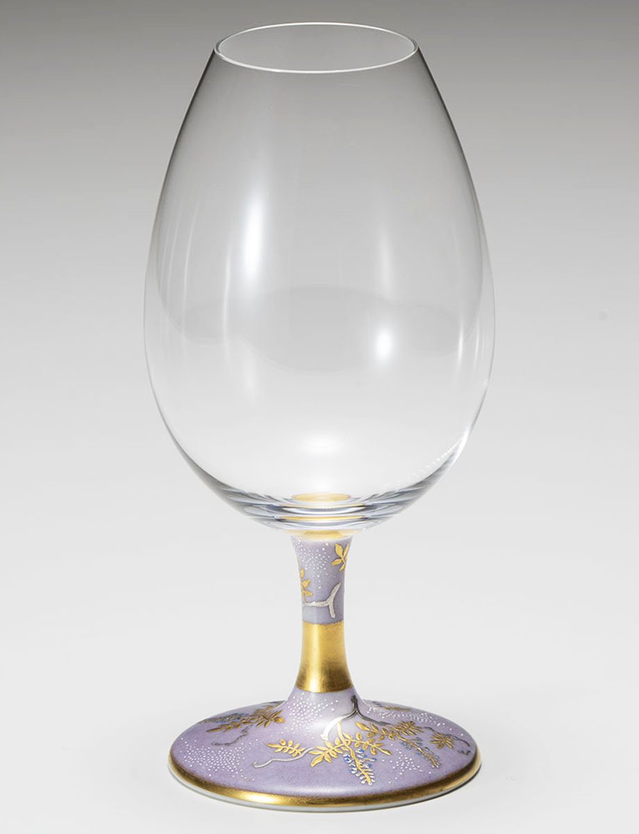 酒グラス　白金盛藤図紫地白粒 / 仲田錦玉