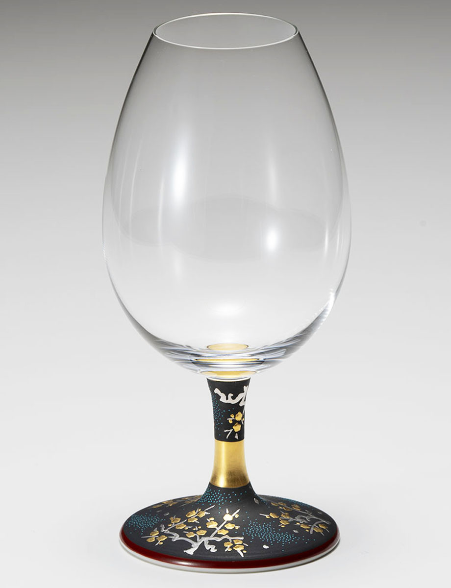 酒グラス　白金盛蝋梅図青粒 / 仲田錦玉