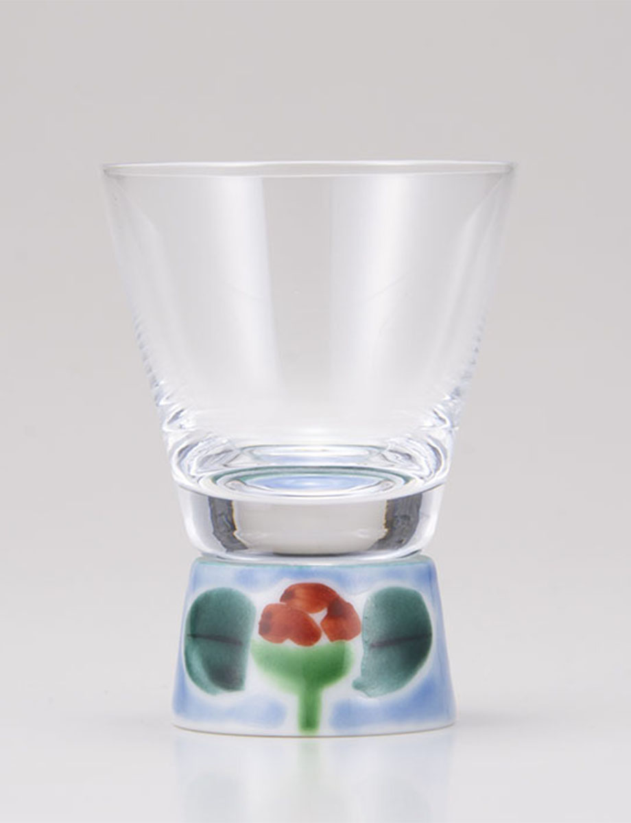 ショットグラス　つぼみ山茶花　ブルー