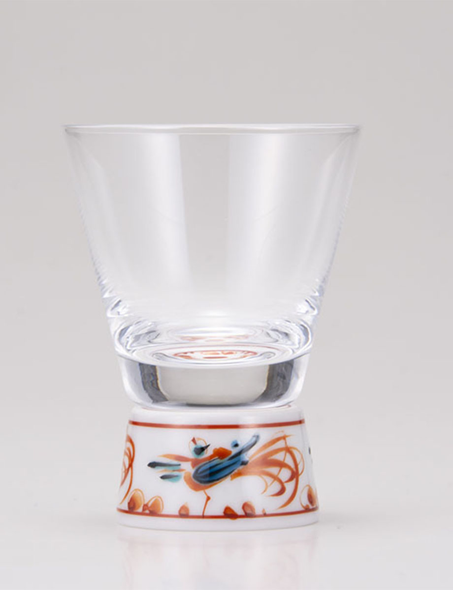 ショットグラス　赤絵鳥文