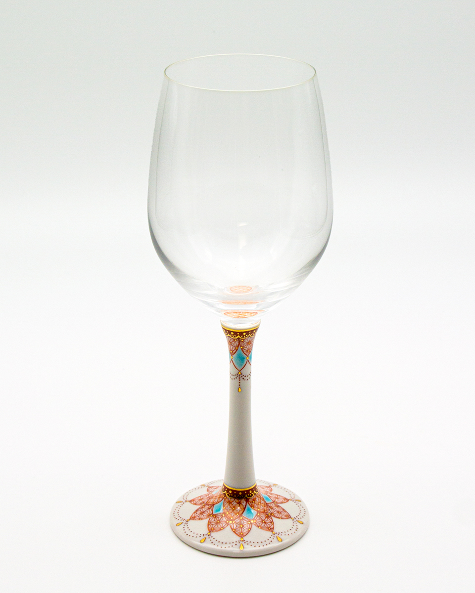 赤白ワイングラス／中本恵海・画　瓔珞麻の葉二重（青）