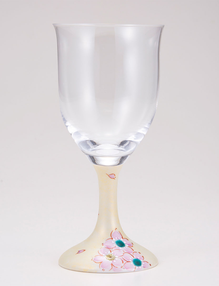 ワイングラス・大　さくら文　ゴールド