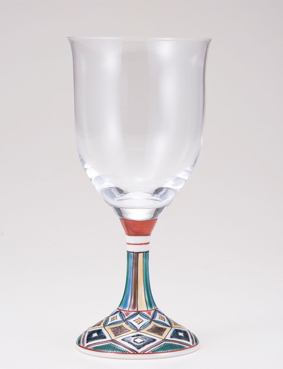 ワイングラス・大　古九谷菱文