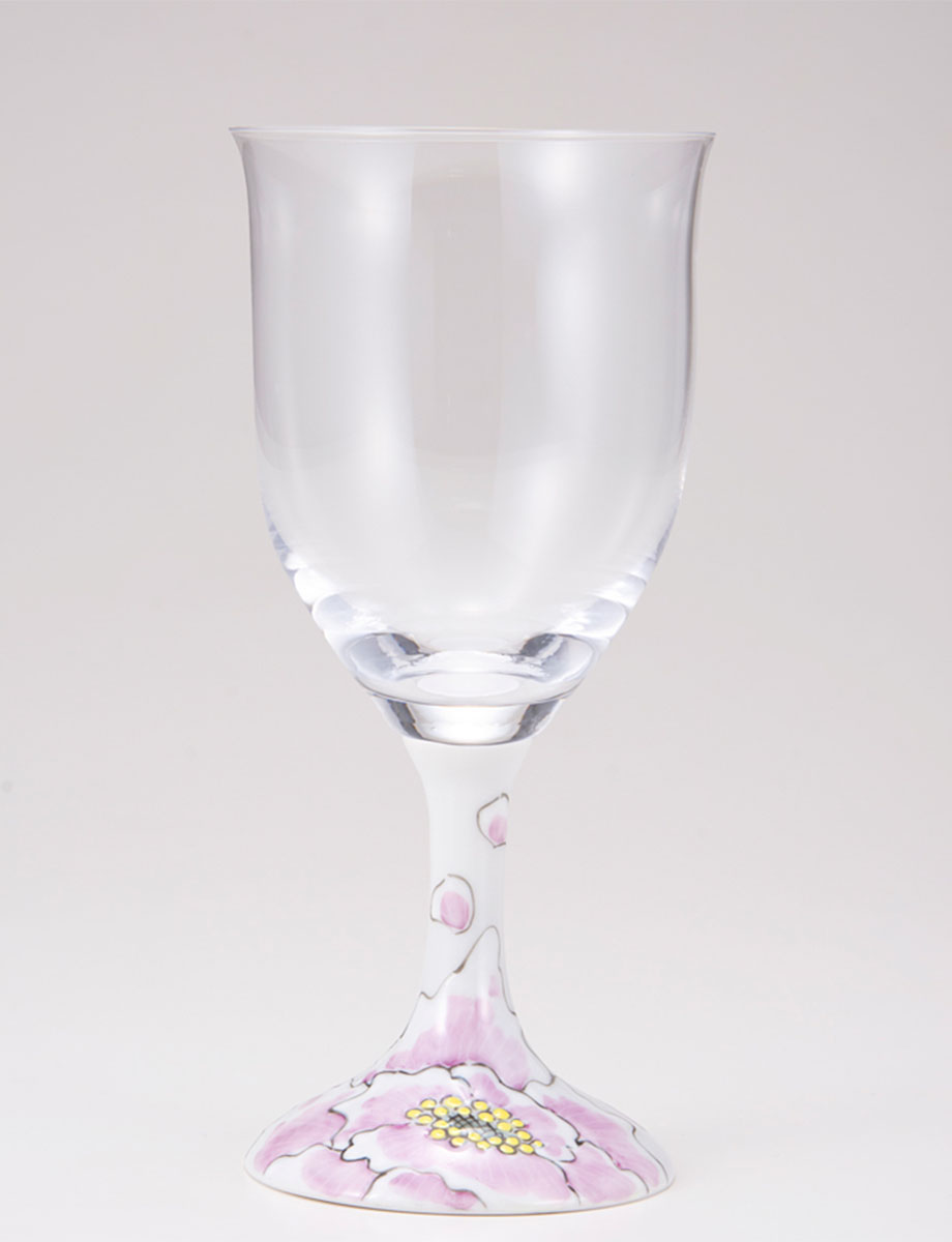 ワイングラス・大　富貴文　ピンク