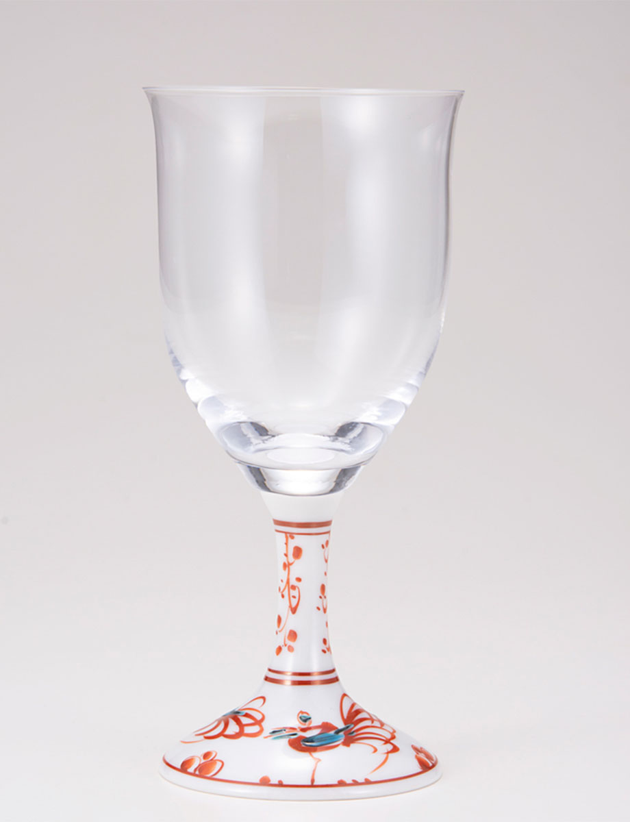 ワイングラス・大　赤絵鳥文