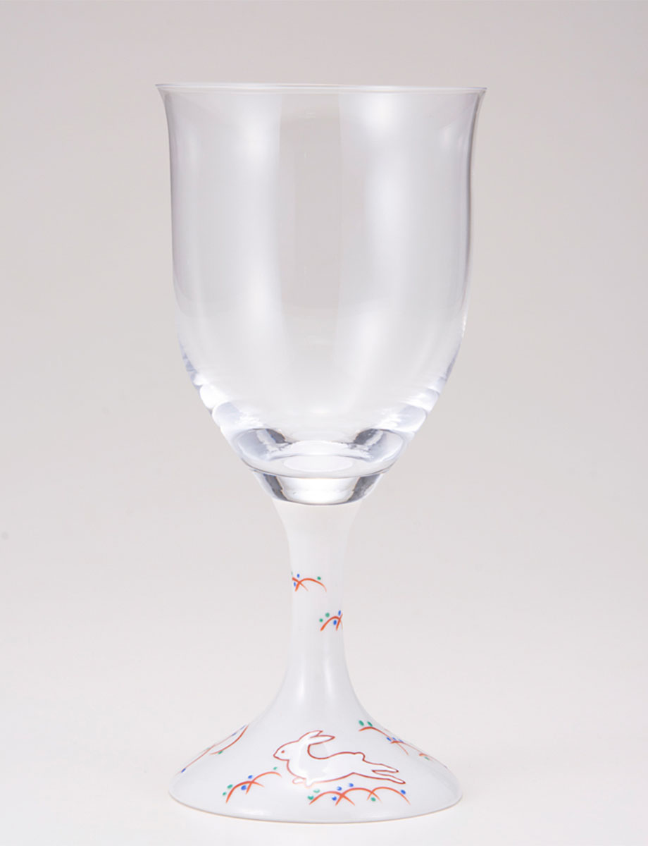 ワイングラス・大　うさぎ文　レッド