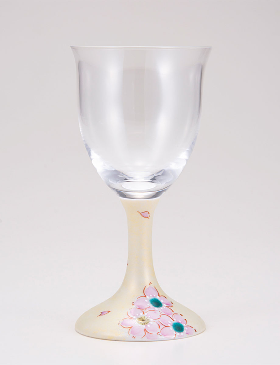 ワイングラス・小　さくら文　ゴールド