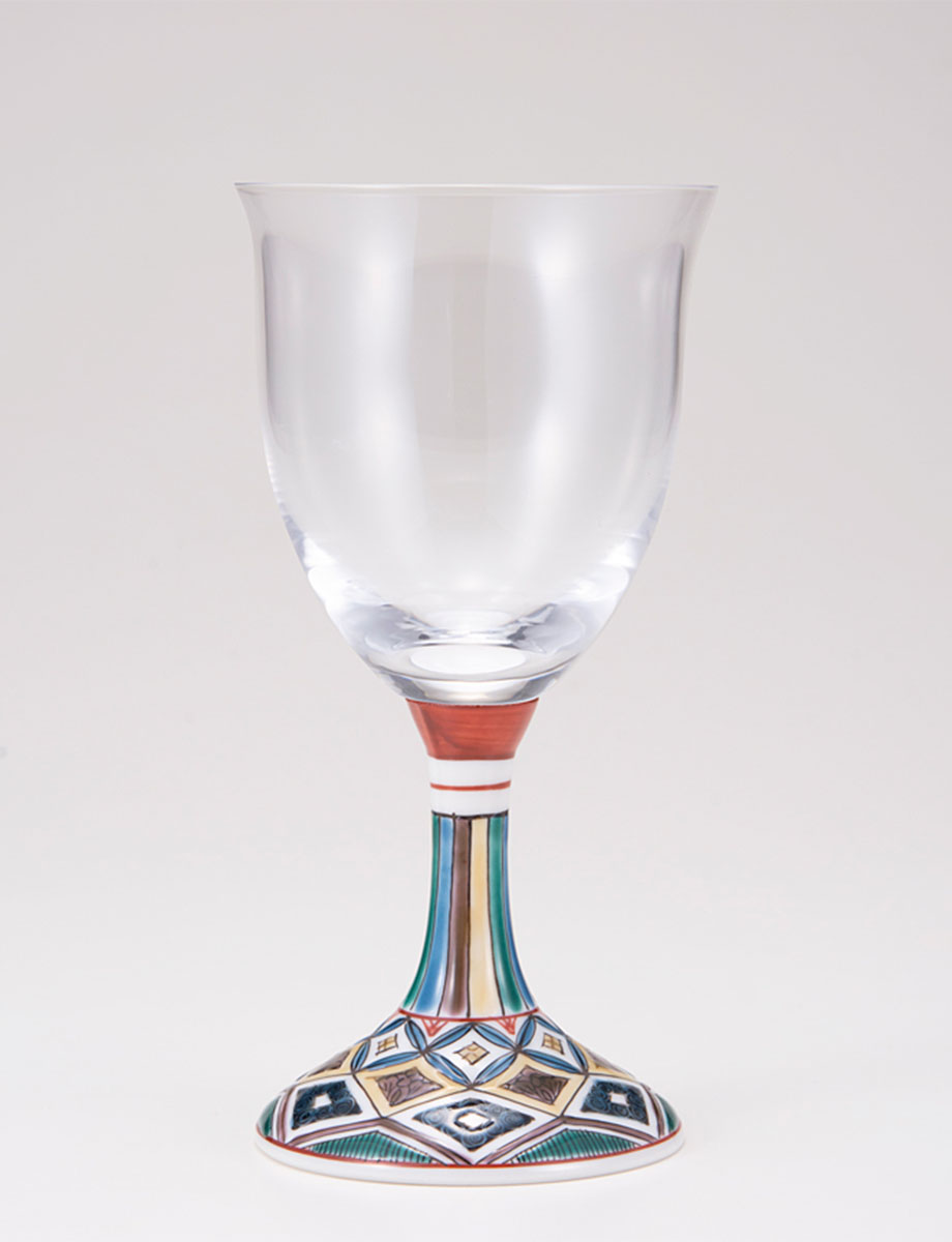 ワイングラス・小　古九谷菱文