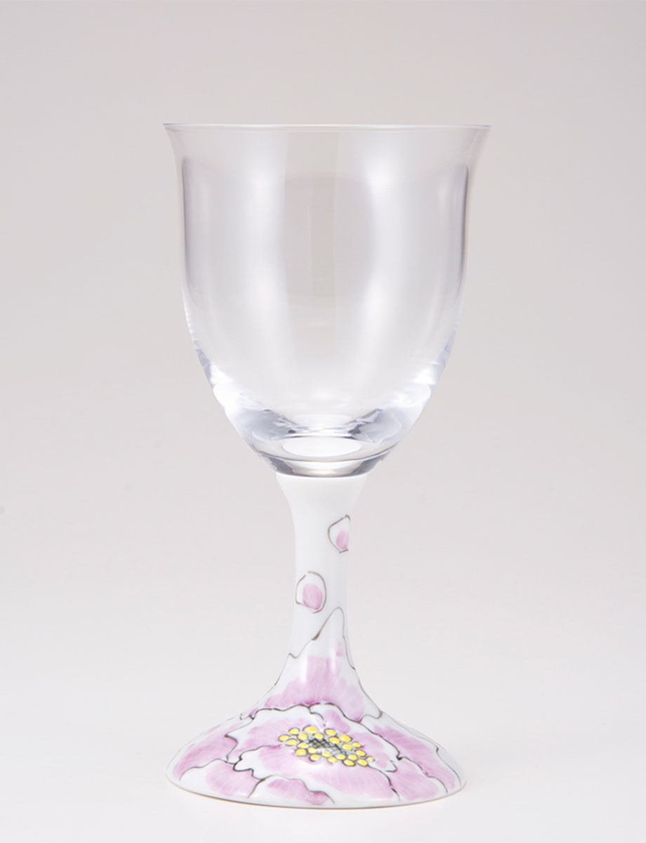 ワイングラス・小　富貴文　ピンク