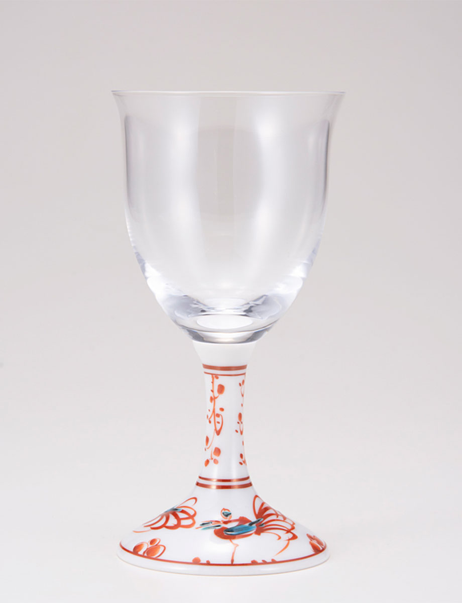 ワイングラス・小　赤絵鳥文