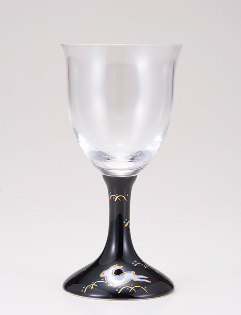 ワイングラス・小　うさぎ文　ブラック