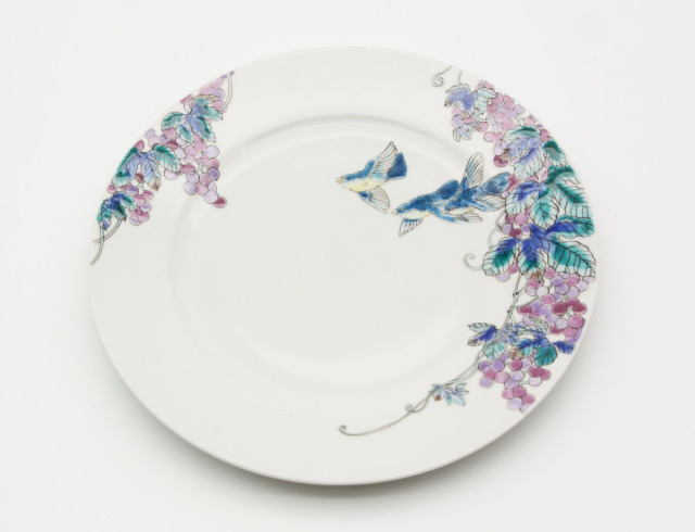 丸皿　鳥と葡萄 / 藤木美里