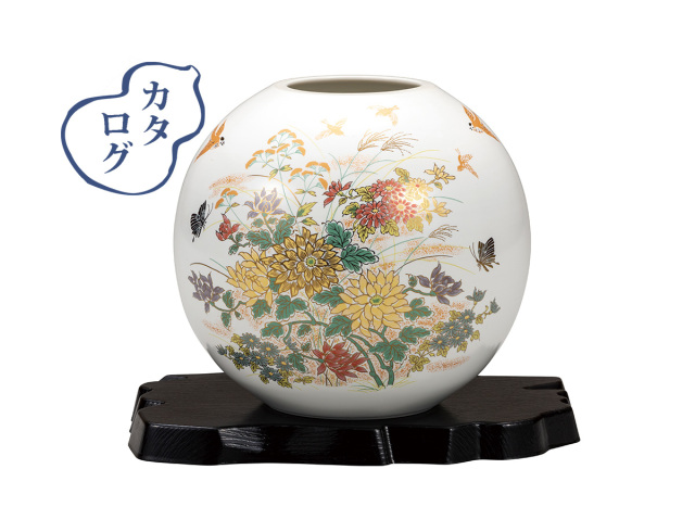 5.5号花瓶　金菊花に雀（台付）