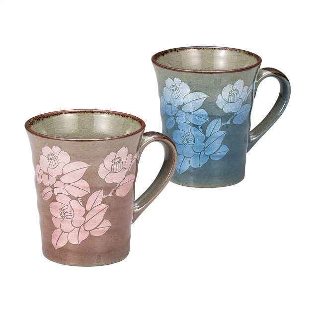 ペアマグカップ・銀彩山茶花