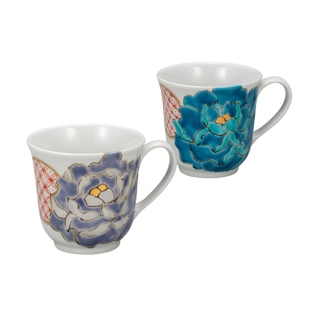 ペアマグカップ・青紫牡丹