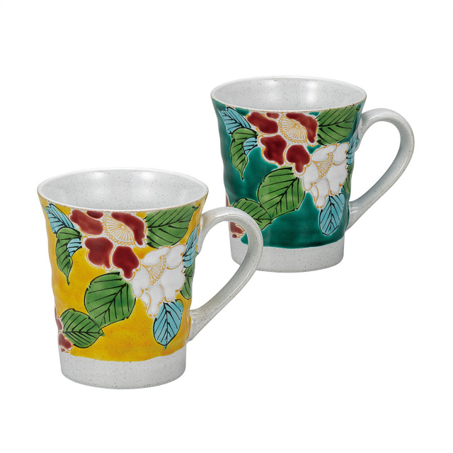 ペアマグカップ・色絵山茶花