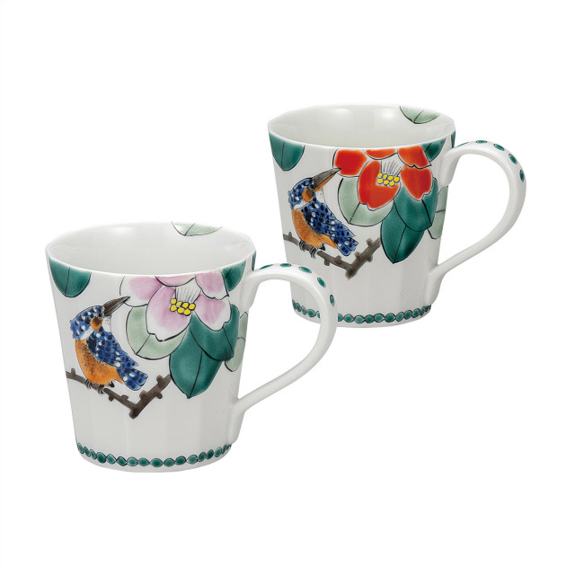 ペアマグカップ・椿に翡翠 