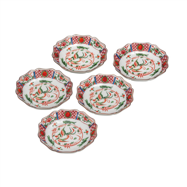 4.2号皿揃・赤絵鳳凰