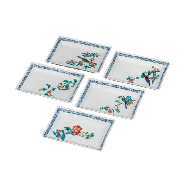 5.8号長角皿揃・花鳥絵変わり