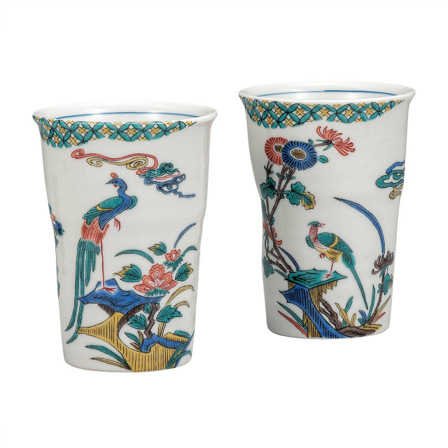 ペアフリーカップ・古九谷花鳥