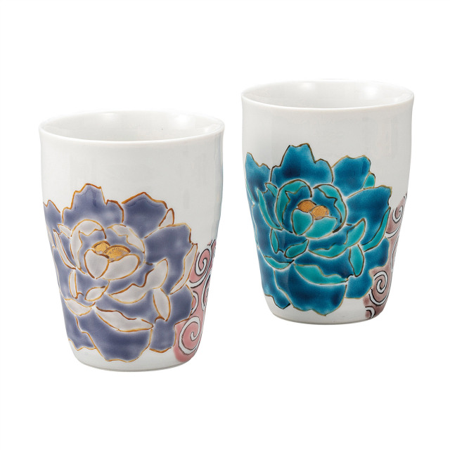 ペアフリーカップ・青紫牡丹