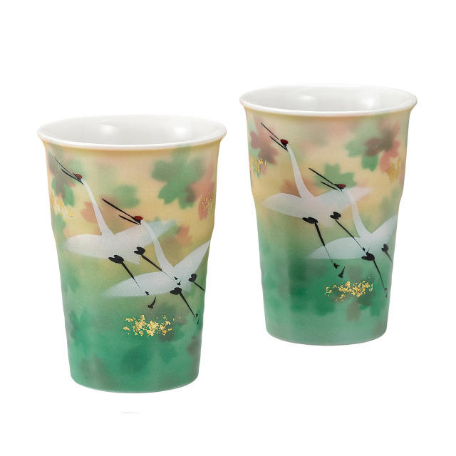 ペアフリーカップ・金箔花群鶴