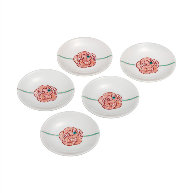 4号皿揃・赤絵水引文