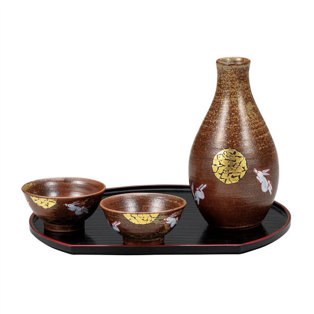 晩酌酒器・月見うさぎ（盆付）