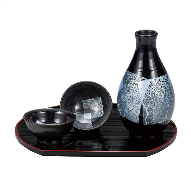 晩酌酒器・銀彩（盆付）