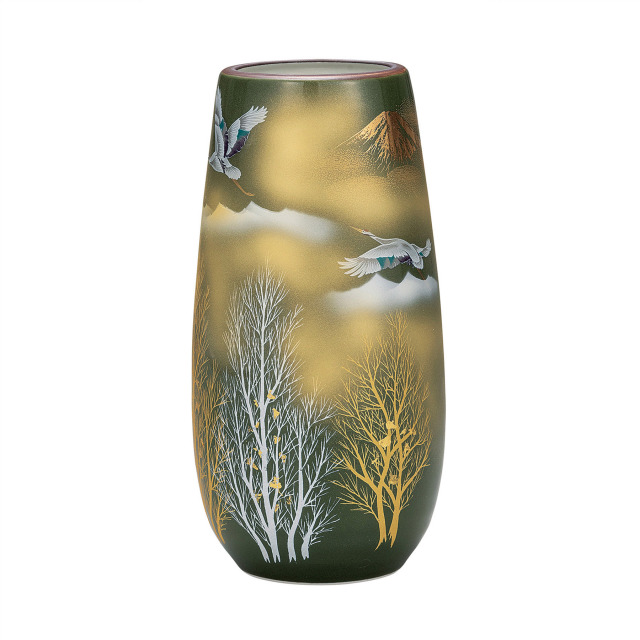 8号花瓶・金箔木立連山に鶴