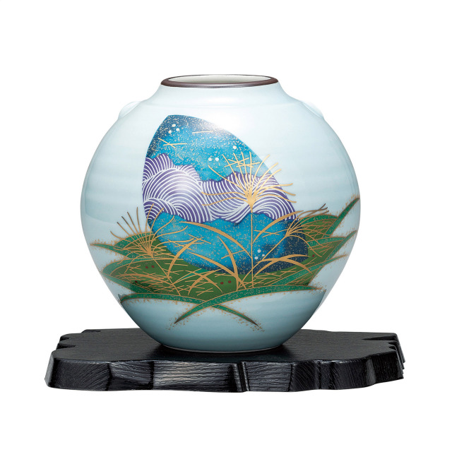 5.5号花瓶・金彩月友禅（台付）