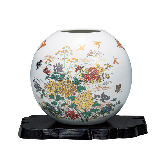 5.5号花瓶・金菊花に雀（台付）