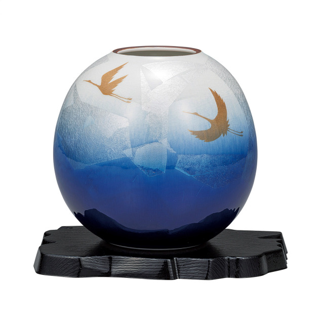 5.8号花瓶・銀彩双鶴（台付）