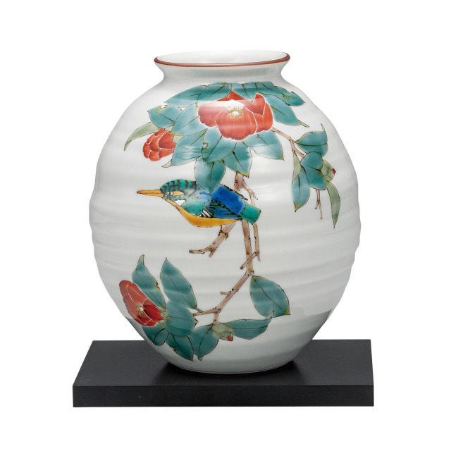 7号花瓶・花椿に翡翠（台付）