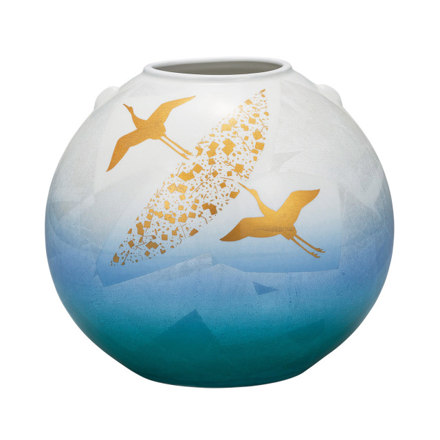 8号花瓶・銀彩金鶴