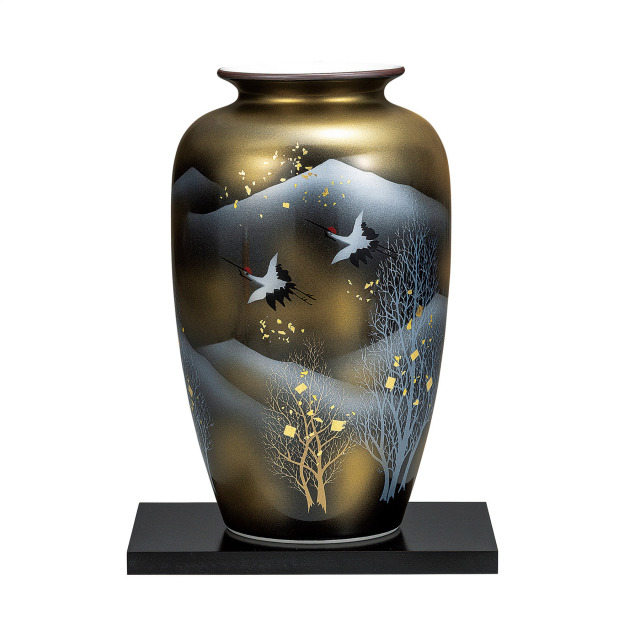 10号花瓶・天目木立鶴（台付）