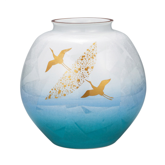 10号花瓶・銀彩金鶴