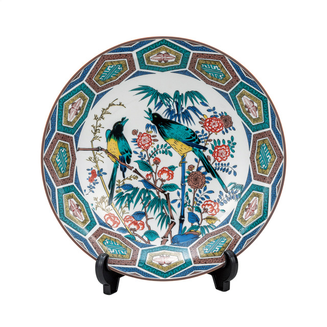 10号飾皿・古九谷花鳥（皿立付）